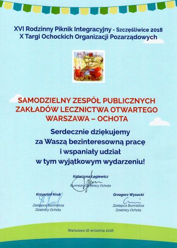 Podziękowania dla SZPZLO Warszawa-Ochota