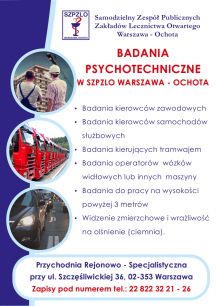 Badania psychotechniczne w SZPZLO Warszawa - Ochota