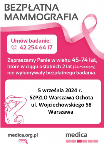 Zapraszamy na bezpłatne badanie mammografi!