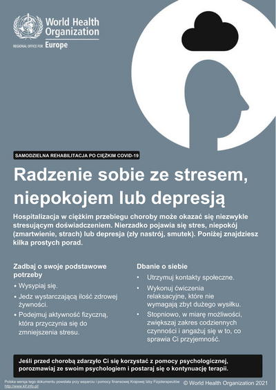 radzenie sobie ze stresem i niepokojem plakat informacyjny kampanii Samodzielna rehabilitacja po COVID-19